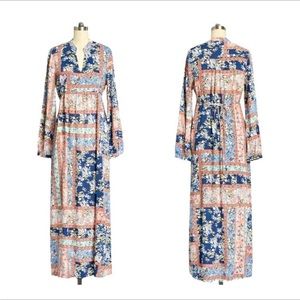 ANTHROPOLOGIE Jessy B Blue Bohemian Dream Floral Long Sleeve Maxi Dress